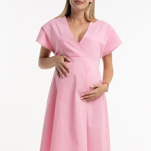 100% Cotton Maternity Pink Nightgown Cotton Shirt Maternity Hospital Shirt