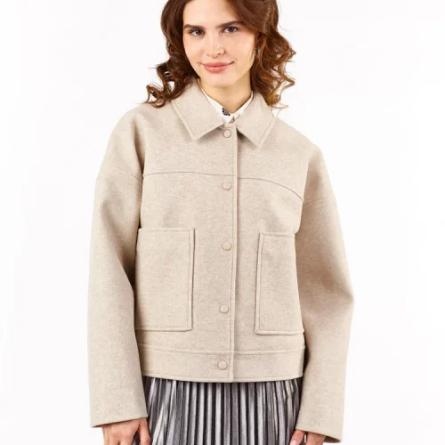 Nienta stijl beige gemêleerd kort wollen jasje voor dames