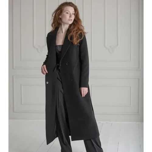 Palton Grace Style negru mat din lână pentru femei