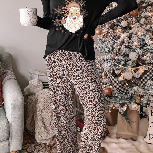 Luipaard Kerst Kerstman Luipaardprint Tweedelige Loungeset Huispak