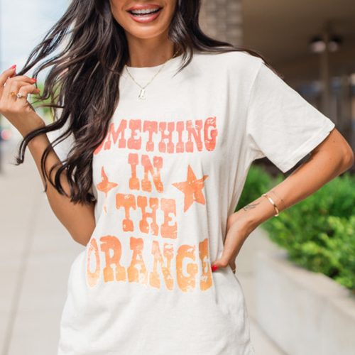 Wit T-shirt met ronde hals en grafische print "Something in the Orange"