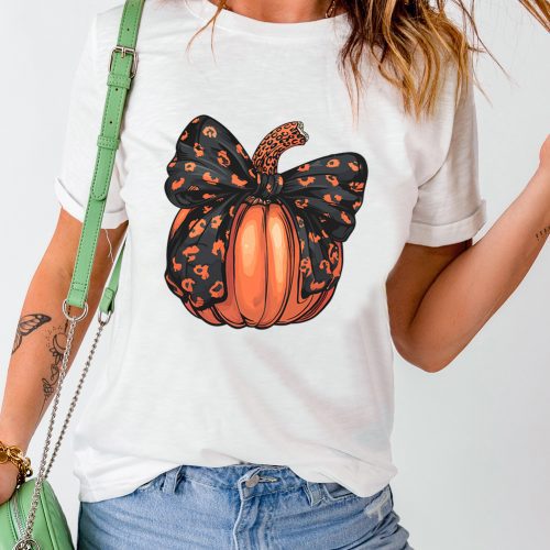 Witte Halloween T-shirt met strik en pompoenprint