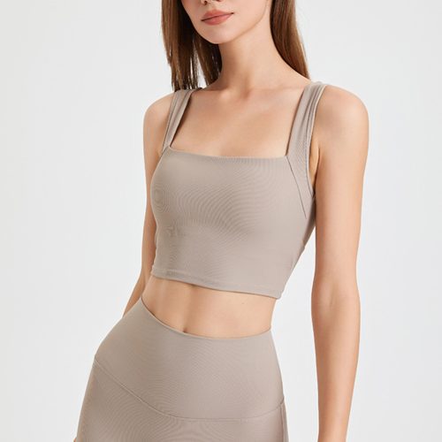 Licht kaki crop top met vierkante hals en open rug
