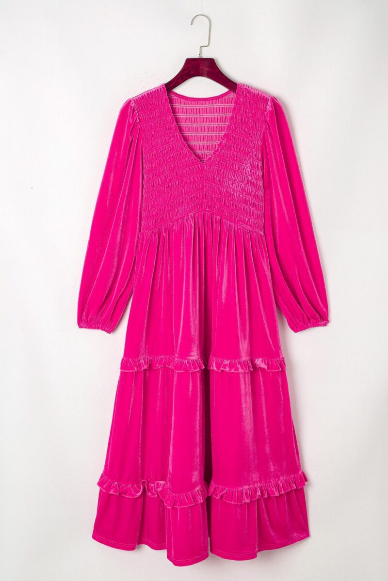 chinese dress ladies Hot Pink Velvet Dress