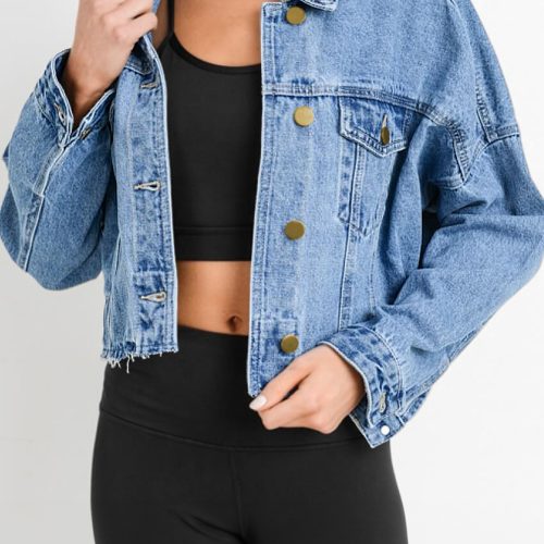Jachetă din denim gros, scurtă, albastru deschis, spălare medie