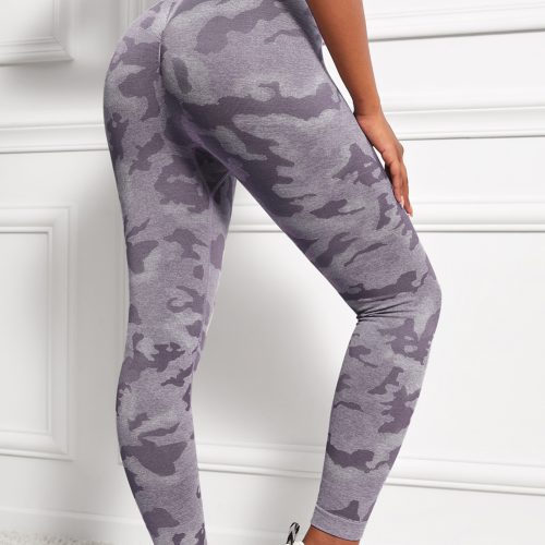 Naadloze yogabroek met camouflageprint, hoge taille en liftend effect voor de billen