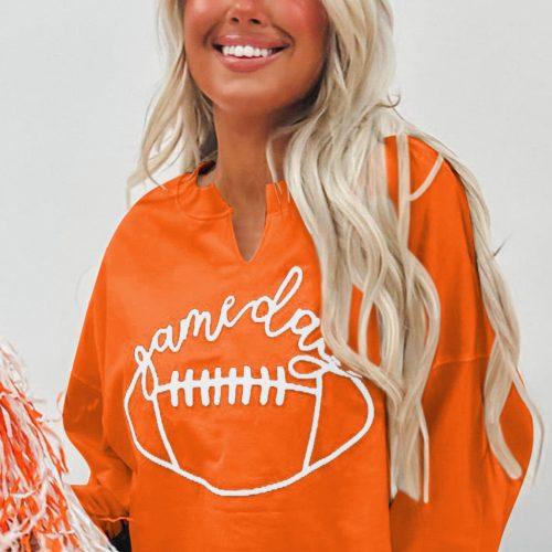 Tricou Carrot Plus Size Game Day Rugby cu guler crestat și brodat