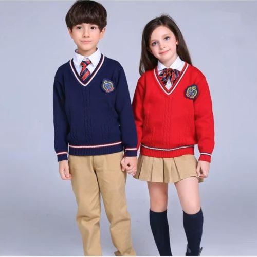 Uniforme escolar infantil de malha vermelha outono