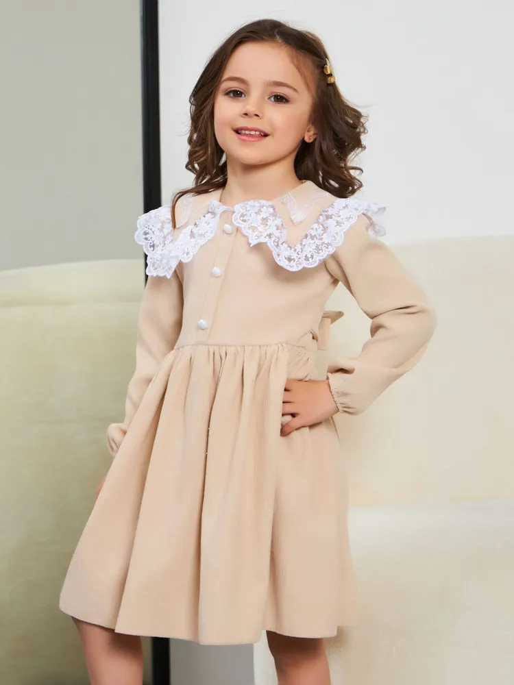 chinese dress ladies Girls Hi-Low Lace All-Over Dress with Pearl and Crystal Waistband –  European Kids Boutique main image 0
