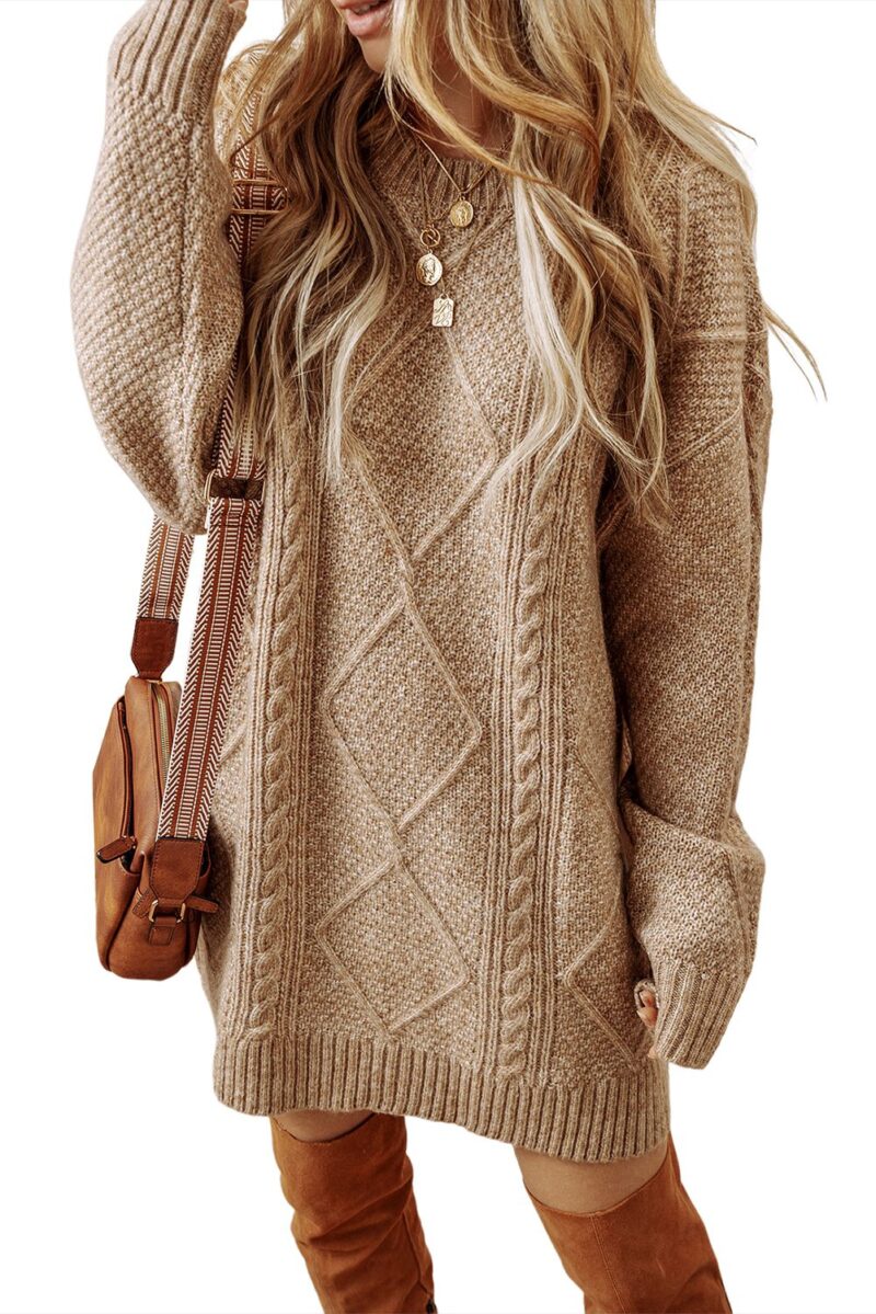 Parchment Cable Knit Drop Shoulder Loose Fit Sweater Dress - TrueKung  Fashion