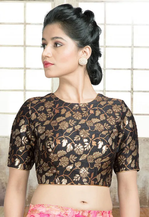 brocade blouse in black v1 utt728