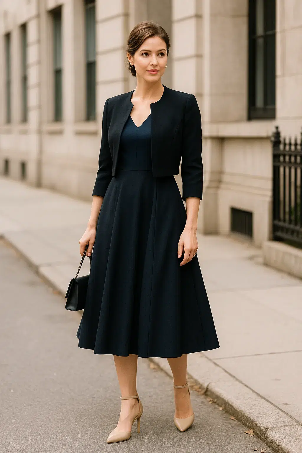 Tea length dress fit and fabric example 5