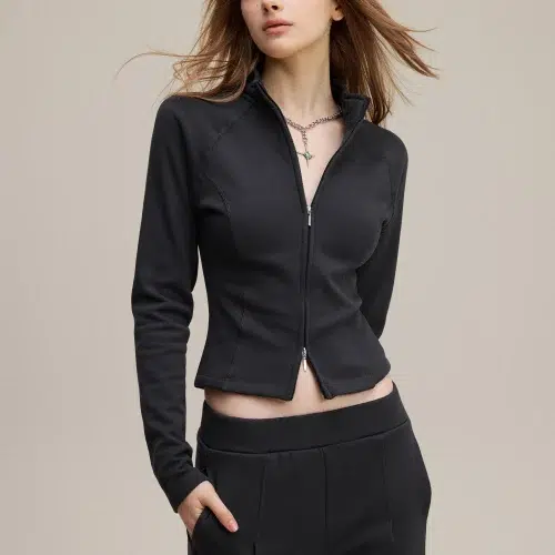 Jaqueta feminina LULU Mousse Slim Fit para ioga – Blusa esportiva de manga comprida com zíper frontal