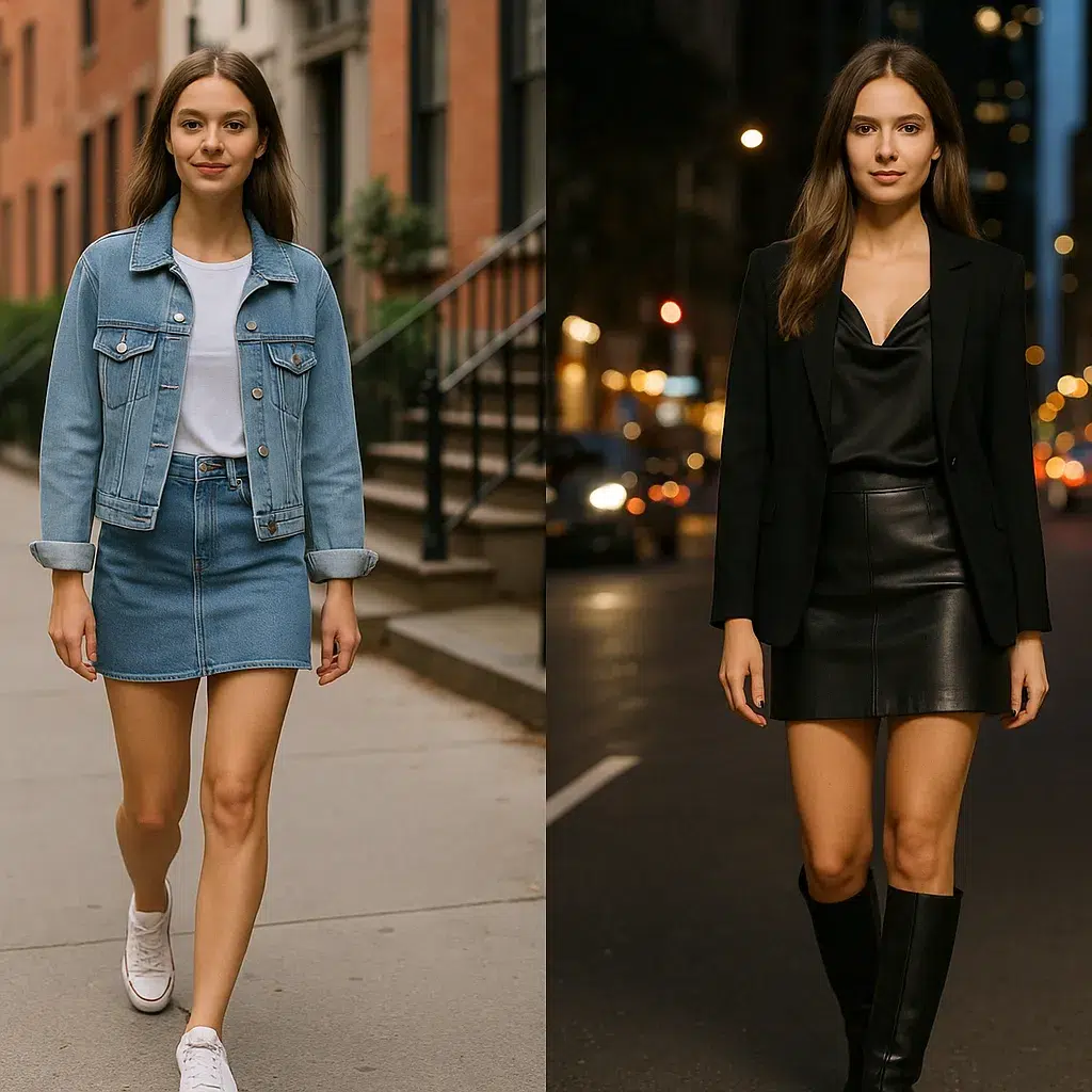 leather mini skirt outfit
