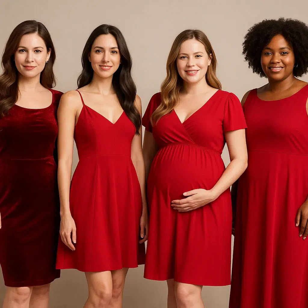 season and size red dress