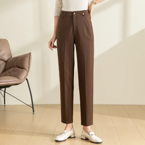 Calças Cigarette Femininas Slim-Fit – Calças Elegantes de Cintura Alta para o Escritório