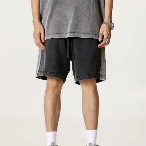 Pánské barevné blokové vintage seprané streetwear kraťasy 370 g/m² – 100% bavlna