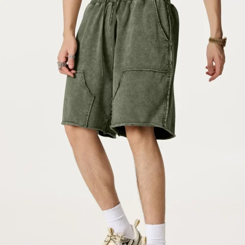 Oversized vintage cargo shorts til mænd, 330 g/m² – 100% bomuld, snevasket