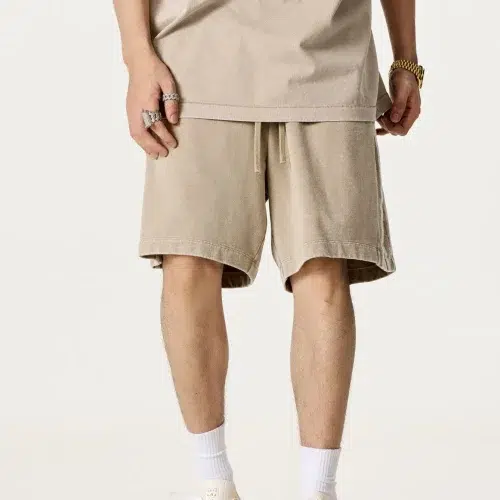 Męskie, oversize'owe, vintage'owe szorty dresowe z bocznymi paskami, 330 g/m2 – bawełna 100%