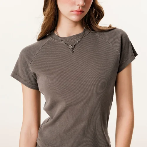 Camiseta lavada de corte raglán para mujer | Top corto de mezcla de algodón de 275 g