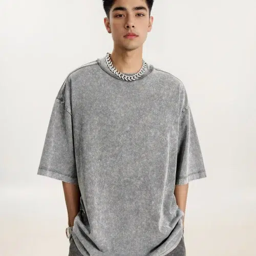 T-shirt unisexe oversize vintage délavé à la neige – Coton épais 285 g