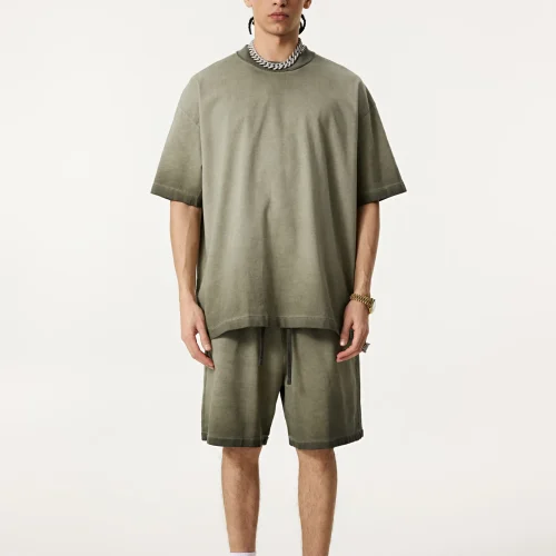 275G Oversize'owa koszulka z bawełny z efektem sprania – koszulka w stylu vintage streetwear