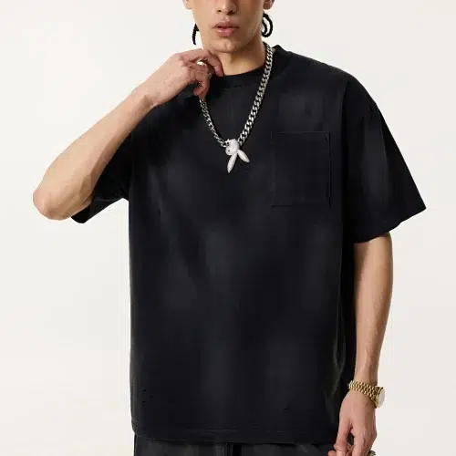 285G Oversized T-shirt met verweerde spray-dye look – Zwaar retro streetwear T-shirt