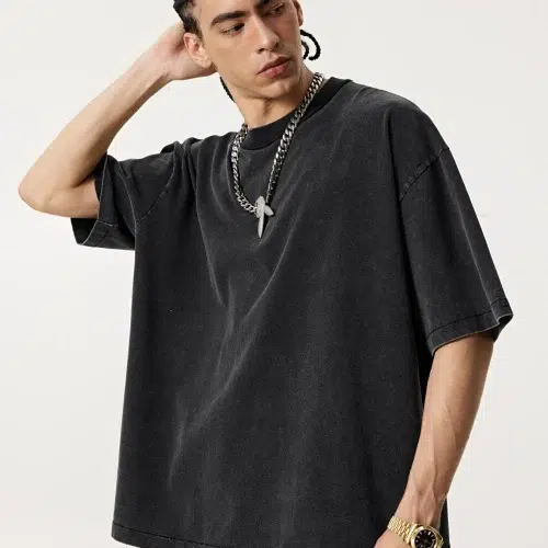 275G ヴィンテージウォッシュ加工オーバーサイズTシャツ - レトロなバティック仕上げのヘビーウェイトコットンTシャツ