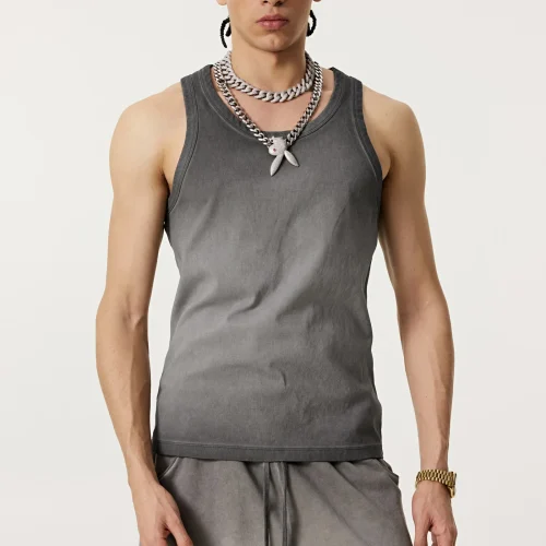 315G Vintage gewassen tanktop voor heren – Streetwear vest met kleurverloop