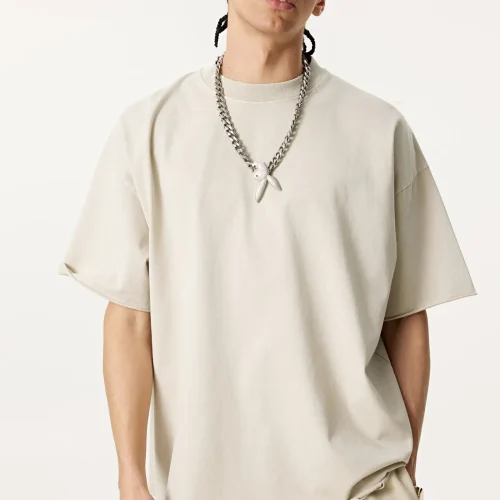 310G ウォッシュ加工 ルーズエッジ オーバーサイズTシャツ – ヘビーウェイト ヴィンテージ ストリートウェアTシャツ