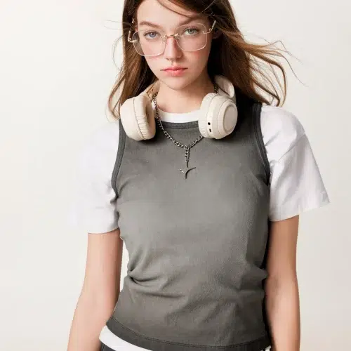 Débardeur ajusté lavé pour femme – Gilet vintage élastique 315G