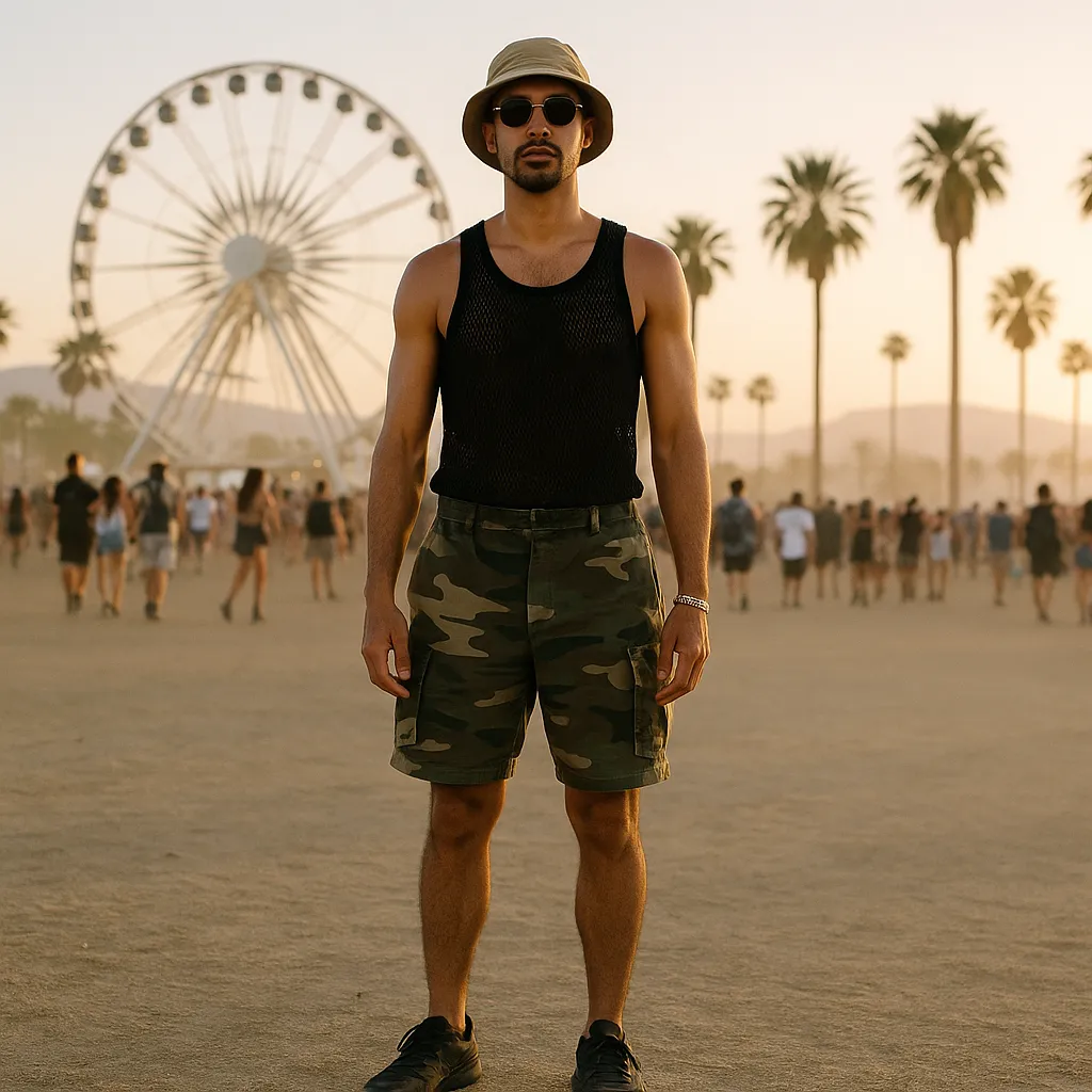Ideas de atuendos con pantalones cortos de camuflaje para Coachella Ideas de atuendos con pantalones cortos de camuflaje para Coachella