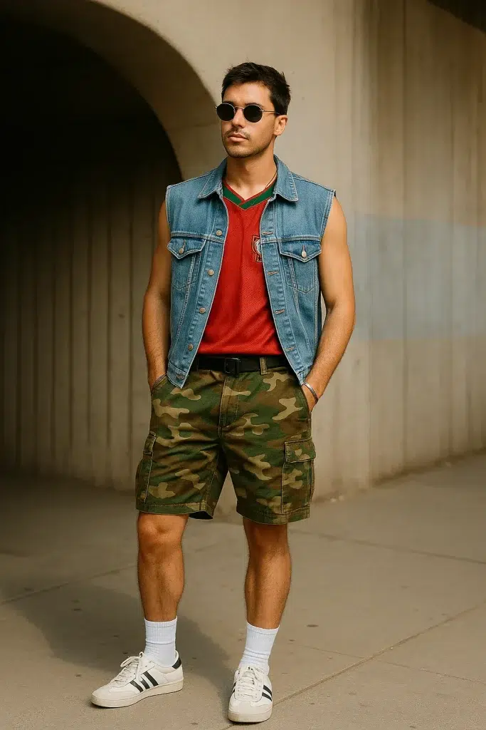 Deporte retro y denim con camuflaje. Deporte retro y denim con camuflaje.