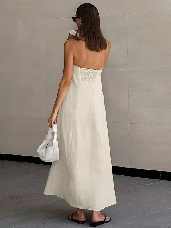 chinese dress ladies Mackenzie Dress in White Linen XL / Linen main image 0