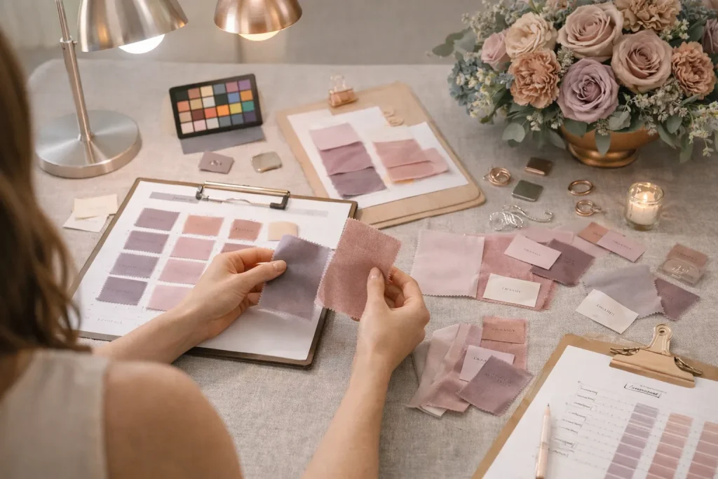 mauve kleurenschema bruiloft; stoffige roos kleurenschema mauve kleurenschema bruiloft; stoffige roos kleurenschema
