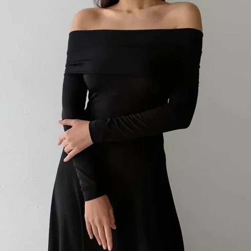 Off Shoulder Maxikjole til kvinder – Slim Fit Stretch Lang Kjole