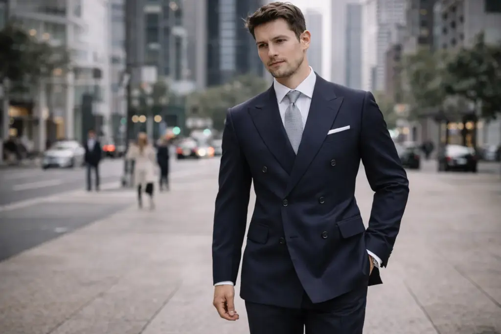 Double-breasted suit style