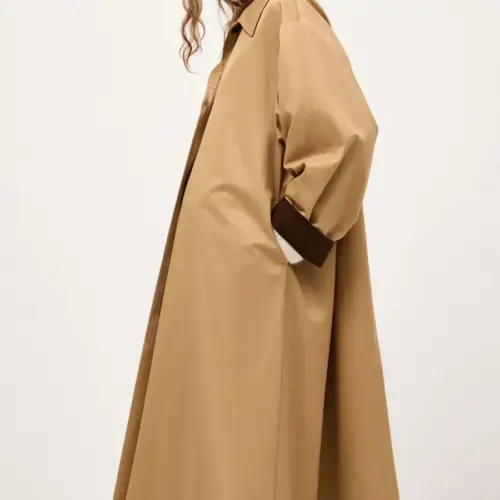 Trench lungo in cotone da donna 100% – Capospalla monopetto con bottoni sul davanti (cachi)