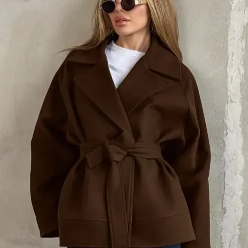 Giacca da donna con cintura e cappotto avvolgente (stile trench corto oversize)