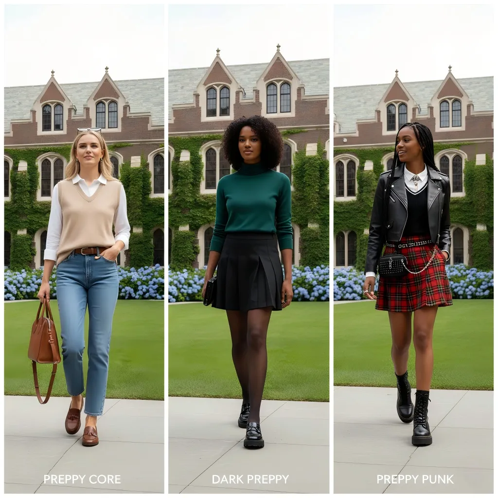 Preppy core, dark preppy, and preppy punk style Preppy core, dark preppy, and preppy punk style