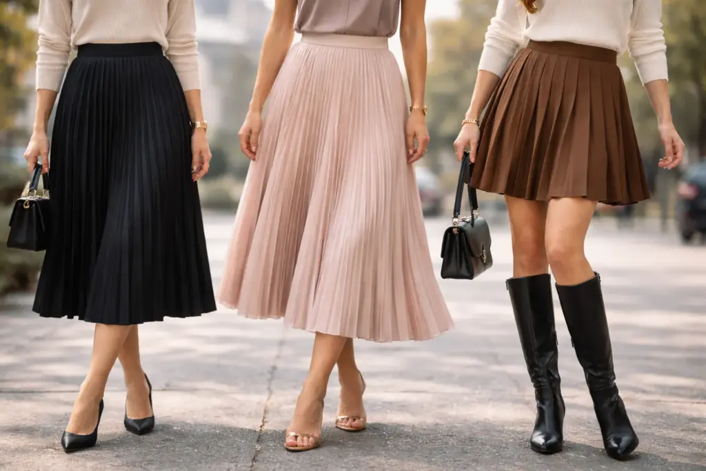 Black pleated skirt high waisted fit tips