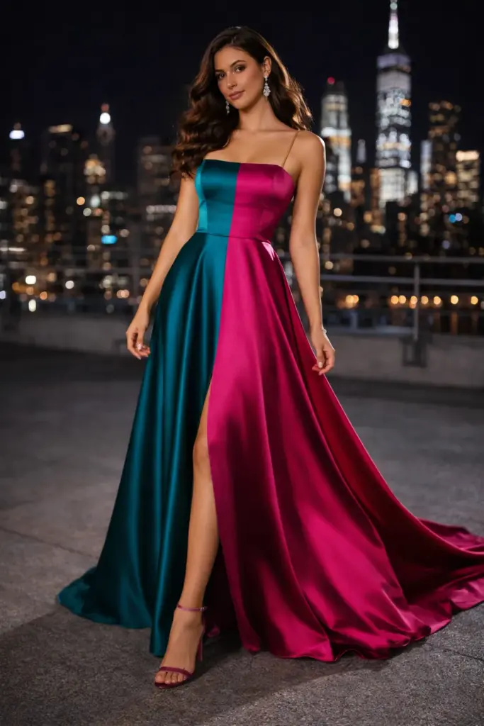 vestido de baile verde drapeado