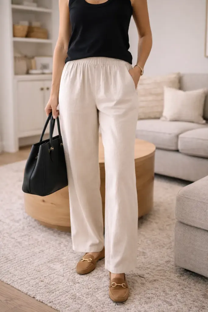 Drawstring linen pants casual outfit