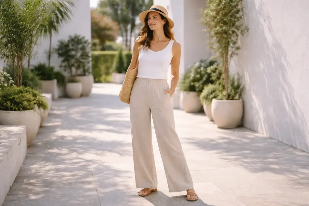 White linen pants summer outfit