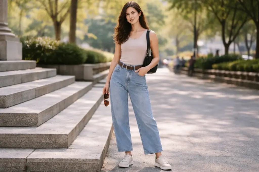 Cuffed baggy jeans styling idea