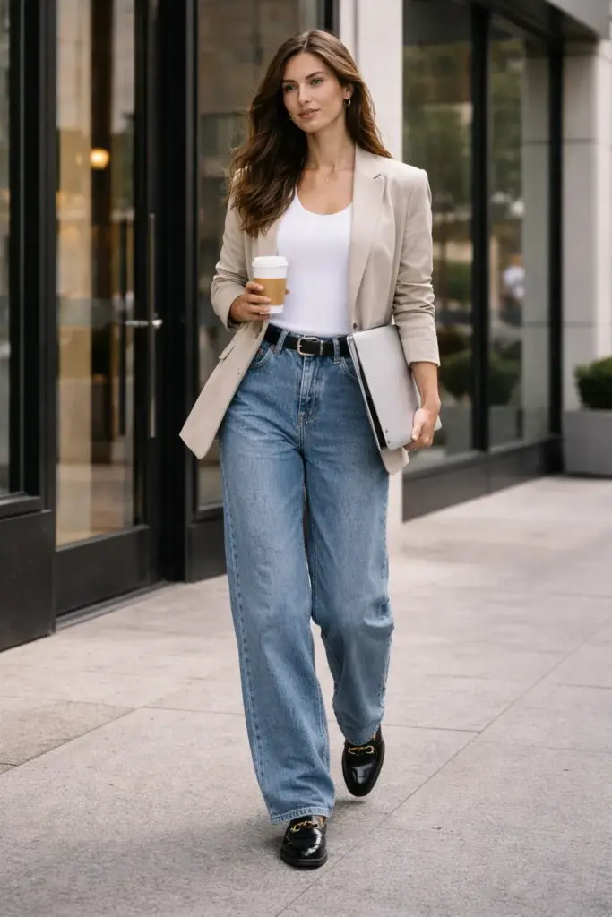 Light wash baggy jeans for women