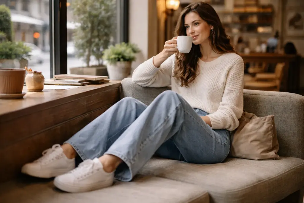 High-rise baggy jeans fit example