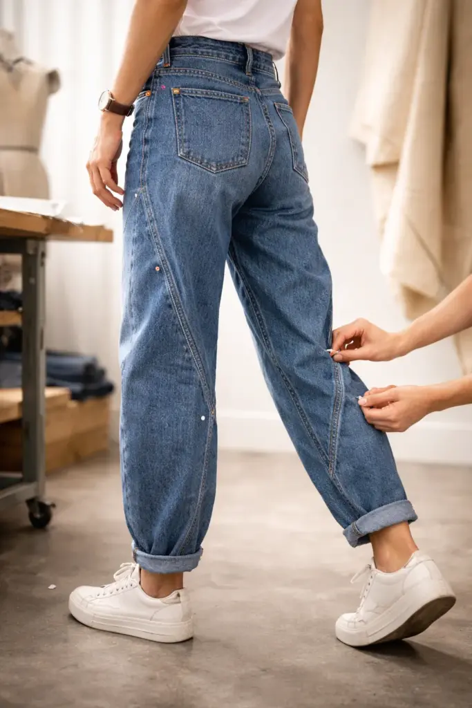Planering av benvridning i denim