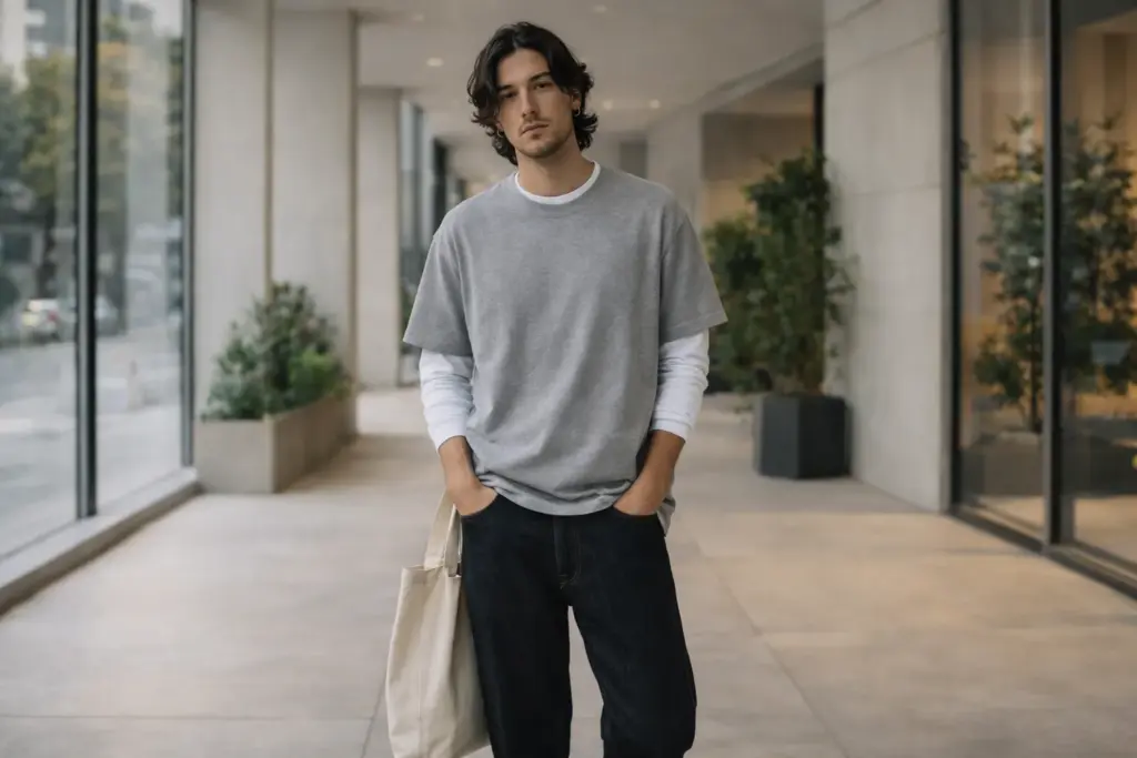 Tシャツの上に長袖を重ね着するトレンド Tシャツの上に長袖を重ね着するトレンド