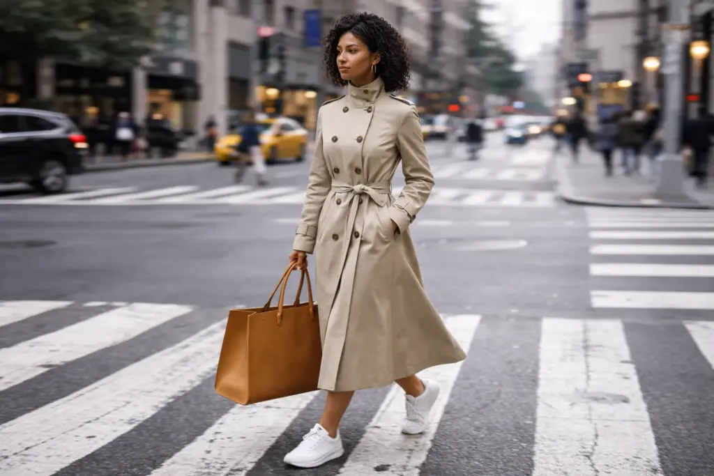 Trenchcoat og støvler-outfit Trenchcoat og støvler-outfit
